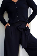 Alba Black Paperbag Pants Straight Leg Elastic Waistband
