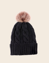 Beannie Hat Pompom Cable Knit