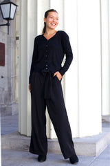 Alba Black Paperbag Pants Straight Leg Elastic Waistband