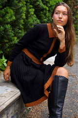 Clarissa Knit Women's Dress Contrast Trim Long Sleeves