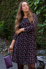 Daisie Black Fit & Flare Mesh Dress Pink Floral Print