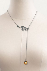 Adjustable Leaf and Pearl Drop Necklace – Coffee Gold