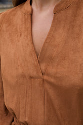 Adrienne Faux Suede Short Dress Long Sleeves