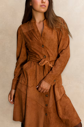 Anastasia Faux Suede Women's Shirt Dress Buttons Belted