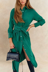 Annalisa Button Front Long Sleeve Shirt Dress