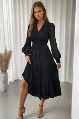 Arielle Lace Detail Lantern Sleeve Tiered Dress