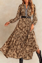 Bertha Boho Floral Maxi Dress Long Sleeves V-Neck Tiered