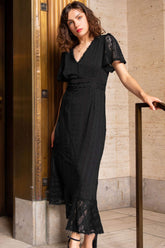 Bonnie Crochet Knit Midi Dress Lining Short Sleeves