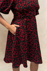 Cindy Black Cherry Fit and Flare Dress Flowy Sleeves