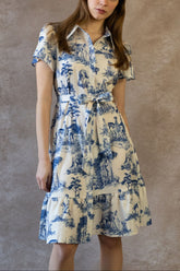 Delphine Shirt Dress Toile De Jouy Vintage Print Belt