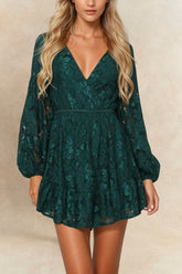 Eliza Lace V-Neck Long Sleeve Mini Dress