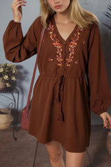 Ella Floral Embroidered Long Sleeve Mini Dress