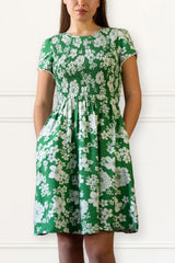 Eloise Smocked Floral Short Dress Tulip Sleeves & Pockets