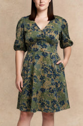 Fleur Green Floral Fit and Flare Dress Flowy Sleeves