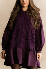 Helga Oversize Faux Layer Tunic Shirt Dress Cable Knit Sweater Trendy