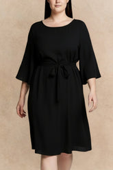 Jennifer Women's Flared Sleeve Belted Dress Solid Color