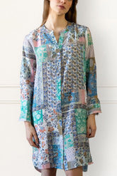 Lara Patchwork Print Boho Tunic Shirt Dress Long Sleeves