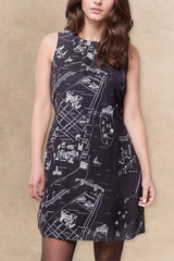 La Métropolitaine Montreal Map Shift Dress Sleeveless Crew Neck Chic