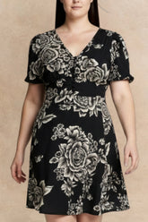 Lottie Black Floral Fit and Flare Dress Flowy Sleeves