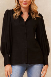 Maxine Button-Up Shirt Long Sleeve Puff Cuffs Classic Elegant
