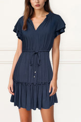 Mireille Short Dress Frilled Sleeves Tiered Tie Waist