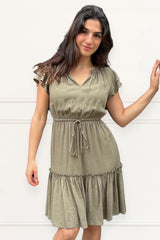 Mireille Short Dress Frilled Sleeves Tiered Tie Waist