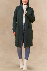 Nora Hooded Open Front Long Cardigan Lightweight Two Tone Casual Trendy