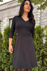 Nathalie A-Line Dress with Gold Button Detail