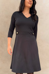Nathalie A-Line Dress with Gold Button Detail