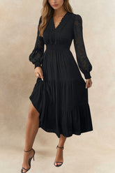 Arielle Lace Detail Lantern Sleeve Tiered Dress