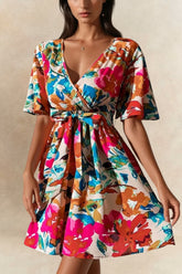 Maeve Mini Wrap Dress Floral Print Short Sleeves