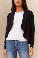 Alessia Lightweight Open-Front Black Cardigan Draped Waterfall Fit