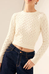 Olivia Cutout Bow Back Texture Round Neck Sweater