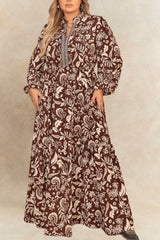 Bertha plus size Boho Floral Maxi Dress Long Sleeves V-Neck Tiered