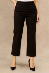 Romy Black Tailored Cropped Pants Clean Front Sli m Straight Leg