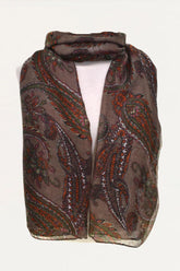 Scarf Light Paisley Leaves Print Brown