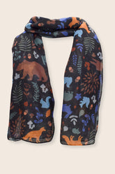 Scarf Forest Animals Print Black