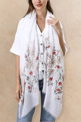 Embroidered Floral Scarf White