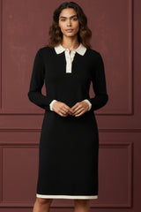 Vivienne Black Knit Dress with White Collar