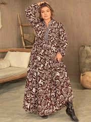 Bertha plus size Boho Floral Maxi Dress Long Sleeves V-Neck Tiered