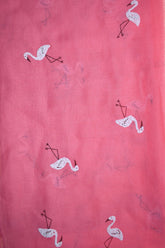 Scarf Pink Flamingos Emboidered White