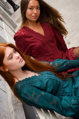 Edith Floral Lace Boho Mini Dress Long Sleeves V-Neck Detailing