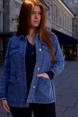 Sabrina Women's Belted Jean Jacquard Jacket With Pockets