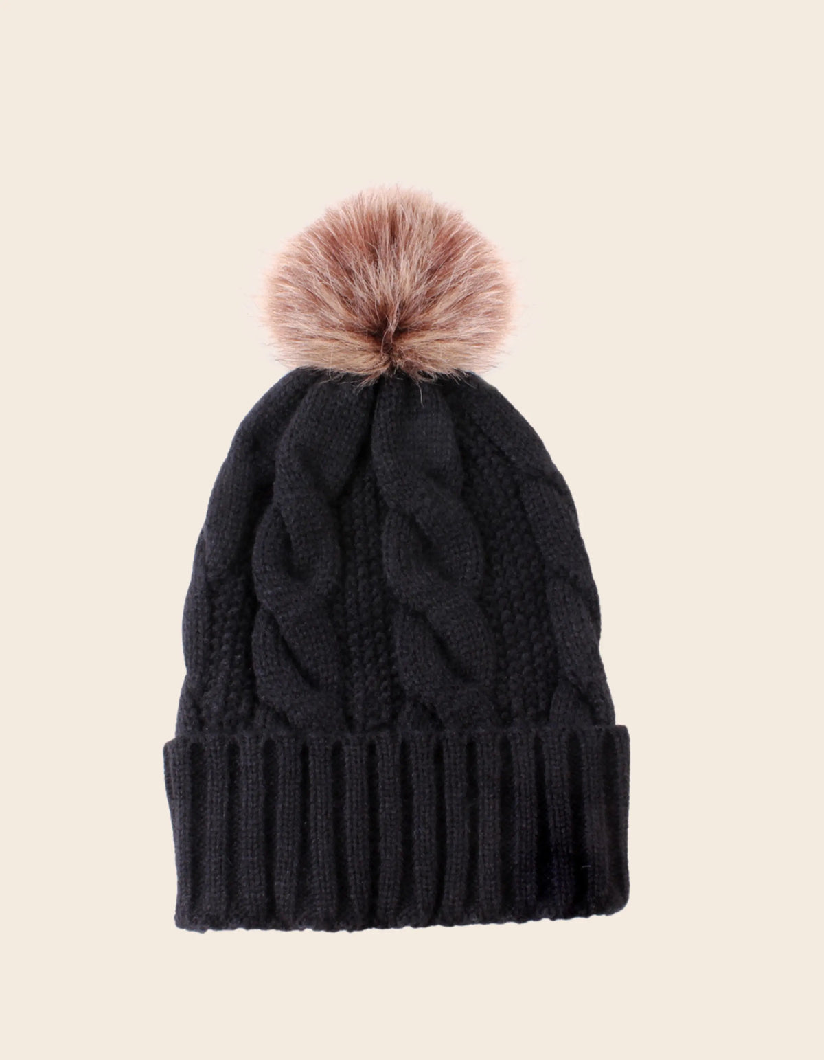 Beannie Hat Pompom Cable Knit