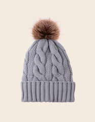 Beannie Hat Pompom Cable Knit