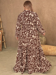 Bertha plus size Boho Floral Maxi Dress Long Sleeves V-Neck Tiered