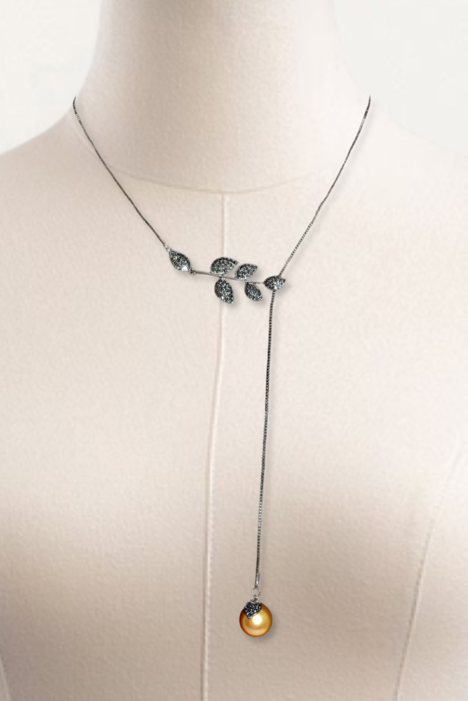 Adjustable Leaf and Pearl Drop Necklace – Coffee Gold