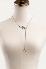 Adjustable Leaf and Pearl Drop Necklace – Coffee Gold