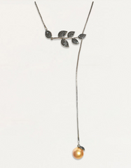 Adjustable Leaf and Pearl Drop Necklace – Coffee Gold