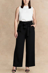 Alba Black Paperbag Pants Straight Leg Elastic Waistband